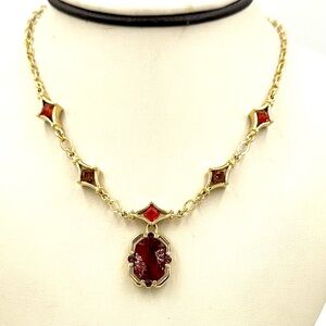 Napier Gold Tone Red Glass Rhinestone Necklace